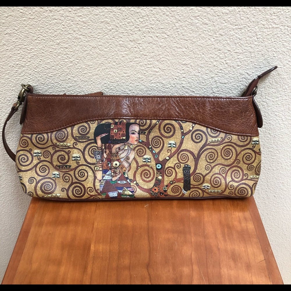 Gustav Klimt Icon printed leather shoulder bag